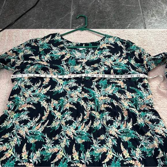 J. Jill Floral 100% Cotton Midi Dress 3/4 Sleeves V Neck Navy Green Peach Yellow - Picture 7 of 12